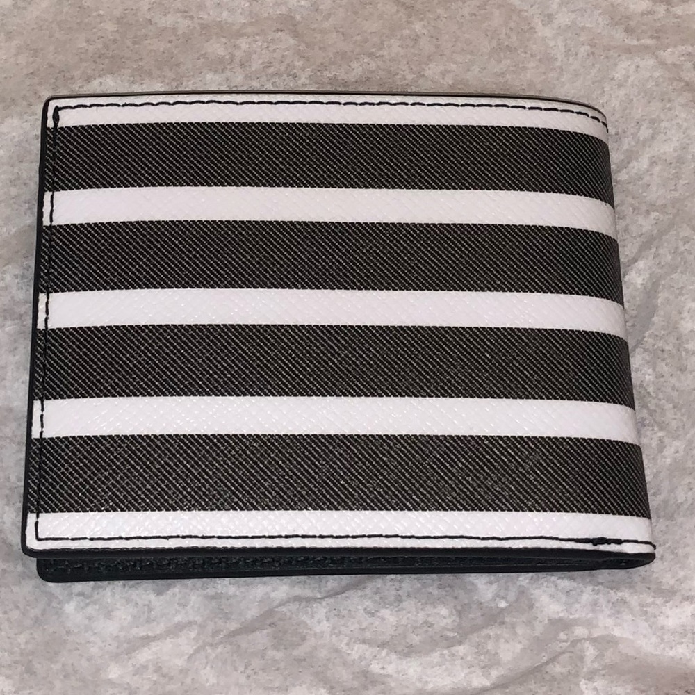 🆕 Michael Kors MK Men’s Wallet Slim White Stripe - Picture 3 of 5